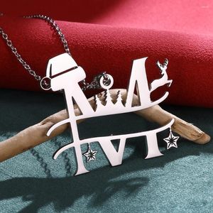 Pendant Necklaces Initial Stainless Steel Sleigh Elk Necklace For Women Men Star Letter Silver Color Chain Christmas Jewelry