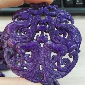 Colares Pingente Roxo Pedra Semi Preciosa Clássico Ásia Antiga Escultura Arte Chinesa Padrão Artesanato Para Colar DIY Jóias Decoração