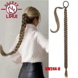 Ponytails Ponytail Extensions Synthetic Boxing Braids Wrap Around Chignon Tail With Rubber Band Hair Ring 34 " Brown Ombre Braid DIY Lihui 230407