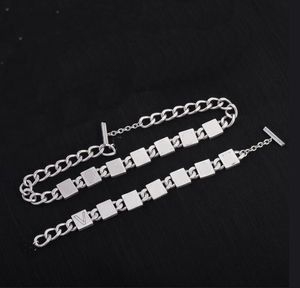 Hip hop Rock Punk Silver Cuban Thick Chain Block Initial V Necklace Bracelet Earrings Banshee Head Portrait Jewelry Womens Mens Lovers birthday Gifts HMS33 --0515