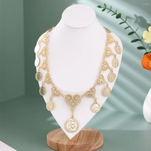 Pendant Necklaces Arab Gold Plating Bridal Jewelry Hollow Pattern Metal Color Necklace For Women's Wedding Dress Accessories