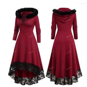 Casual Dresses Rosegal Plus Size Pälskrage Deep Red Pets Up Floral Panel Ruched High Low Dress Women Autumn Winter