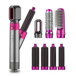 Hårtorkning 7-i-1 Uppvärmd kam Automatisk Curling Iron Professional Rod Home Hot Air Brush Styling Toolkit