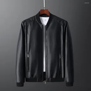 Men's Jackets Men Faux Leather Jacket Long-sleeved Windproof Vintage Smooth Winter Stand Collar