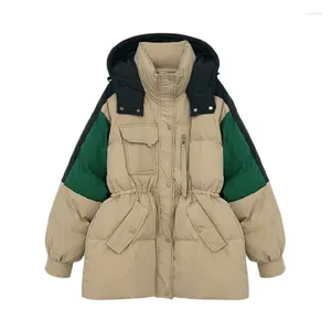 Trench da donna 2023 Piumino slim a vita larga Cappotto medio lungo a contrasto di colore Stile abbigliamento da lavoro addensato Abbigliamento invernale