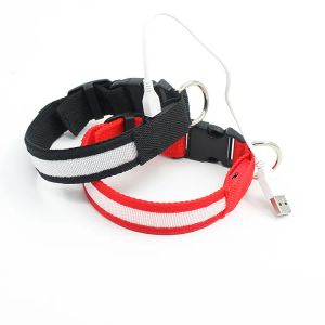 2016 New Dog supplies USB LED Dog Collars Webbing Rechargeable battery 3 sizes 6 colors ZZ