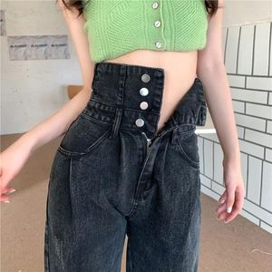 Women's Jeans Four Button Straight Vintage Ripped Washed Casual Loose Female For Women High Waist Streetwear Baggy Denim Pants Trousers