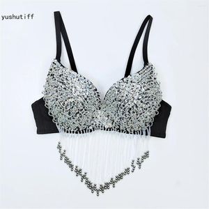 Kvinnotankar Tassels Rhinestone Glitter Rave Festival Women Corset Bra Nightclub Party Sexig bustier ärmlösa västar Vita Coquette -kläder