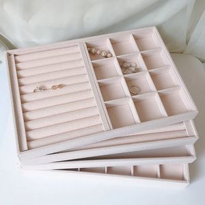 Jewelry Settings Soft Velvet Stackable Tray Case Display Storage Box Portable Ring Earrings Necklace Organizer Holder 230407