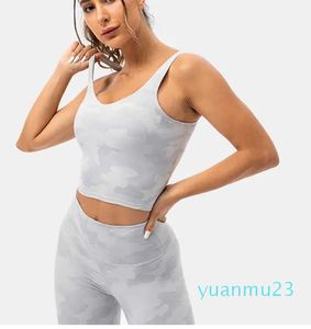 Wyrównać czołgie damskie stroje z jogi w kamuflażu kamizelki z nadrukiem sportowym bielizny fiess koszula