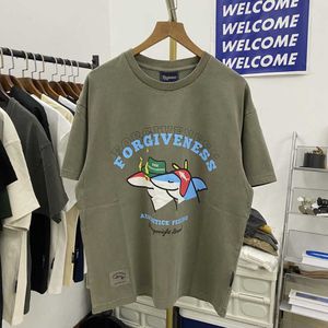 Fgss American Fashion Brand Storia dell'amore segreto della coppia Squalo fatto vecchio Stampa incrinata T-shirt allentata estiva per uomo e donna a maniche corte