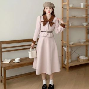 Two Piece Dress Women's Autumn/Winter Large French Small Fragrance Blazer Half Skirt Set Vintage Bow Knot Contrast Suit