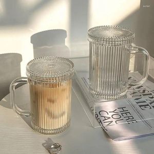 Wine Glasses Transparent Glass Cup With Lid And Straw Simple Stripe Coffee Mug Tea Juice Drinking Beer Milk Breakfast