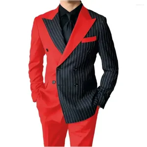 남자 정장 최신 스트라이프 패치 워크 남자 2 조각 웨딩 턱시도 의상 homme Terno Masculino Slim Fit Prom Groom Blazer Jacket Pant