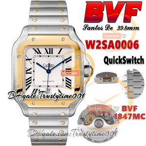BVF bv0006 Япония Miyota 9015 модифицировать 1847MC Автоматические мужские часы 39,8 мм Белый циферблат с римскими маркерами Быстрое переключение Двухцветный золотой стальной браслет Supertrustytime001Часы