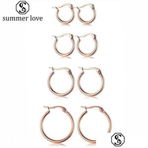 Dangle Chandelier Classic Mti Size Hoop Earrings Gold Rose Stainless Steel Elegant Simple Jewelry For Women Girls Gi Dhwh8