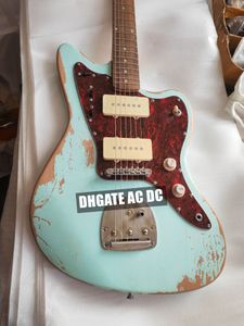 Relic '62 Jazzmaster Jaguar Vintage Yeşil Elektro Gitar Geniş Lollar Pikaplar, Beyaz P90 Pikaplar, Kırmızı İnci Pickguard, Çin Yüzen Tremolo Köprüsü