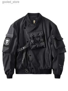 Men's Jackets God of Death Bomber Jacket Chest Pocket Techwear Men Punk Hip Hop Tactical Streetwear Black Varsity Jackets Oversized MA1 Coats Q231109