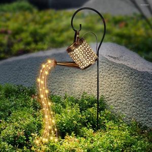 Solar Powered Watering Can Light Garden Lights Outdoor Retro Lamp Table Patio Lawn Hollow Kettle Art Decor