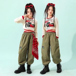 Clothing Sets Girls Teen Street Outfits Hip Hop Sweatshirt Crop Tops Cargo Joggers Pants For Kids Jazz Dance Wear Costume Clothes