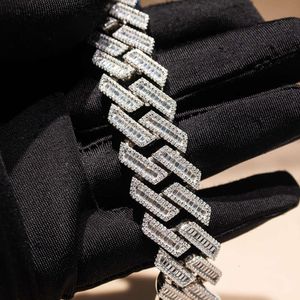 Custom Link Chain Biżuterii 20 mm mrożone mężczyźni VVS Baguette Cut Moissanite Sterling Sier Cuban Bransoletę