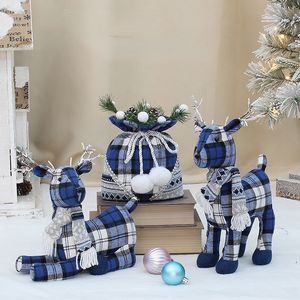 Christmas New Decorations Blue Cloth Elk Doll PP Cotton Stuffed Deer Doll Decoration Holiday Decoration