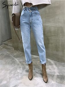 Jeans feminino syiwidii ​​jeans alta jeans feminina primavera alta cintura coreana moda retro jeans rio street roupas casuais e jeans exclusivas 230408
