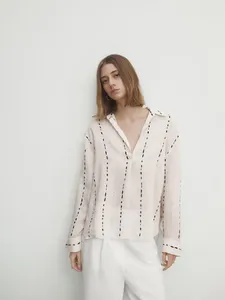 Женские блузки Women 2023 Fashion Summer Dot Print Рубашка с длинным рукавом винтаж пуговица All-Match повседневные шикарные женские рубашки Blusas Tops