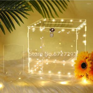 Party Supplies Clear Acrylic Card Box Wedding Assembled Wishing Well Reception med Light String Money Post Gift