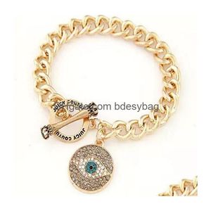 Charm Bracelets Gold Plated Metal Newest Evil Eye Bangle Jeweled Bracelet Good Luck Art Charm Jewelry Glass Dome Drop Delivery Jewelry Dh31M