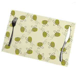 Table Mats Honey Bees Seamless Non-Slip Insulation Place For Kitchen Dining Washable Placemats Bowl Cup Mat Set Of 6