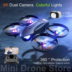 Drones V16 Colorful LED RC Helicopters Toy Gifts 360 Full Containment Protection Mini FPV Drone 4K VR Aerial Photography Free Return Q231108