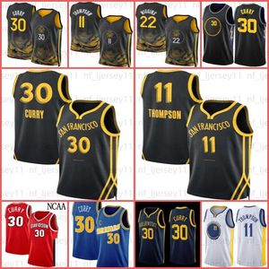 Stephen 30 Curry Basketball Jersey Klay Thompson 11 Andrew Wiggins 22 Draymond Green 23 Poole White Black Blue