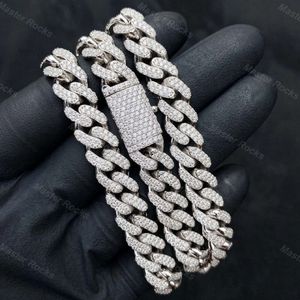 Anpassade 10mm Två rader isade ut halsband D Färg VVS Moissanite Miami Kubansk länkkedja i Sliver 925