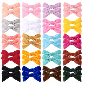 3 inch Solid Velvet Hair Bows For Girls Hair Clips Baby Boutique Hairpin Handmade Barrettes Headwear Kids Hair Accessories C438