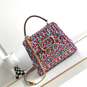 Färgglad vävning av tygväska mode axelväska designer handväska högkvalitativ läderhandtag kedjeband stor kapacitet klaff crossbody handväska guld spärr totes