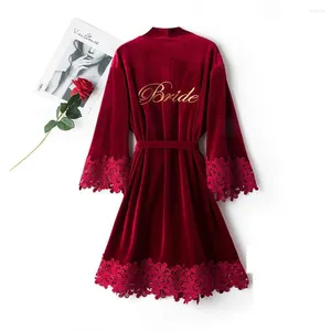 Pigiami da donna Sposa Velluto Accappatoio Vestaglia Pizzo Velluto da sposa Damigella d'onore Matrimonio Kimono Vestaglia Abbigliamento per la casa Camicia da notte da donna