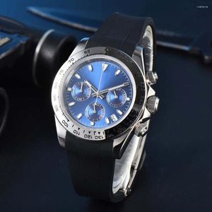 Wristwatches Men's Chronograph VK63 Movement Quartz Waterproof Casual Sports Watch Automatic Calendar Three Eyes Blue Dial