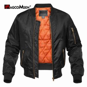 Jaquetas masculinas MAGCOMSEN Jaquetas masculinas grossas quentes laranja forro bombardeiro jaquetas outono inverno casual casacos à prova de vento zln231108