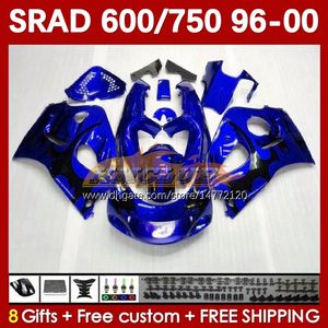 Zestaw ciała dla Suzuki Srad GSXR 750 600 CC GSXR600 GSXR750 1996-2000 168NO.128 GSX-R750 GSXR-600 1996 1997 1998 1999 2000 600CC 750cc 96 97 98 99 00 Moto Fairing Blue Blue Flames