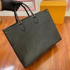 Designerskie kobiety torba mody zwykła dwukolorowy druk alfabetowy Onthego Crossbody Bag duża pojemność torba na zakupy czarne 3 rozmiary oryginalne skórzane pojemniki świąteczne