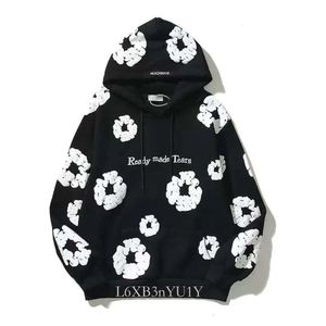 FALECTION MENS READYMADE TEARS VINTAGE DENIM Flower Puff Printed Foamed Kapok Ejressed hoodie Sweatshirt Men Top Pullover691