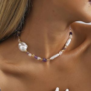 Collana girocollo in pietra naturale con perle d'imitazione irregolari d'acqua dolce per le donne Commercio all'ingrosso di gioielli regalo da donna semplice ed elegante