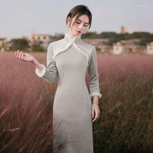 Abbigliamento etnico Donne cinesi Slim Cheongsam Inverno caldo sexy Qipao Orientale giovani ragazze abito da sera tradizionale retrò Qi Pao