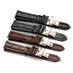 Watch Bands Men Men Men Senune Leather Band Strap Butterfly Clasp Backle交換ブレスレット16 18 19 20 21 22 24 mm