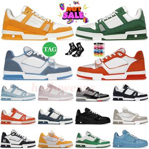 2024 Mode Damen Herren Casual Designer Schuhe Virgil Geprägt Abloh Weiß Schwarz Rosa Denim Blau Marke Paris Flache Kalbsleder Plattform Leder Trainer Low Top Sneakers