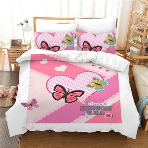 Bedding Sets Princess Duvet Cover Full Size Reactive Printing Fashion Girl Beautiful Butterfly Cartoon Bedlinens Set Pink