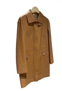 Casaco trench coat feminino de couro de ovelha com lapela moda casual 2024 outono 1014