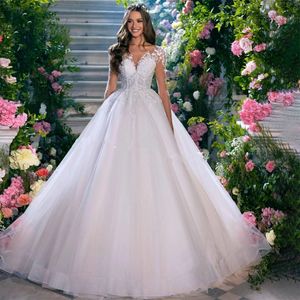 2024 Vintage spets bröllopsklänning backless knappar a-line applikationer långa ärmar brudklänningar prinsessa kvinnor vestidos de novia
