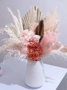 Fiori decorativi Bouquet di lusso Erba di pampa naturale Ortensia Fiori secchi Decor Boho Home Room Bagno e matrimonio